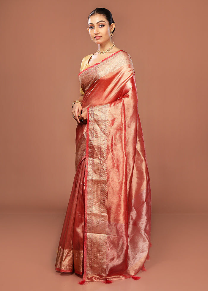 Pink Tissue Silk Saree With Blouse Piece