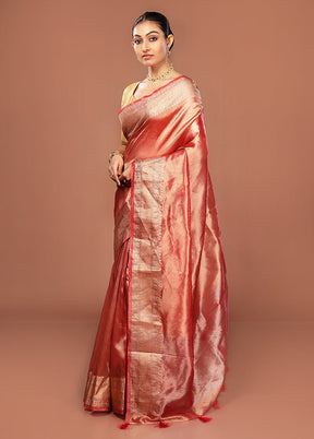 Pink Tissue Silk Saree With Blouse Piece