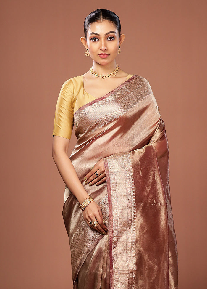Maroon Tissue Silk Saree With Blouse Piece