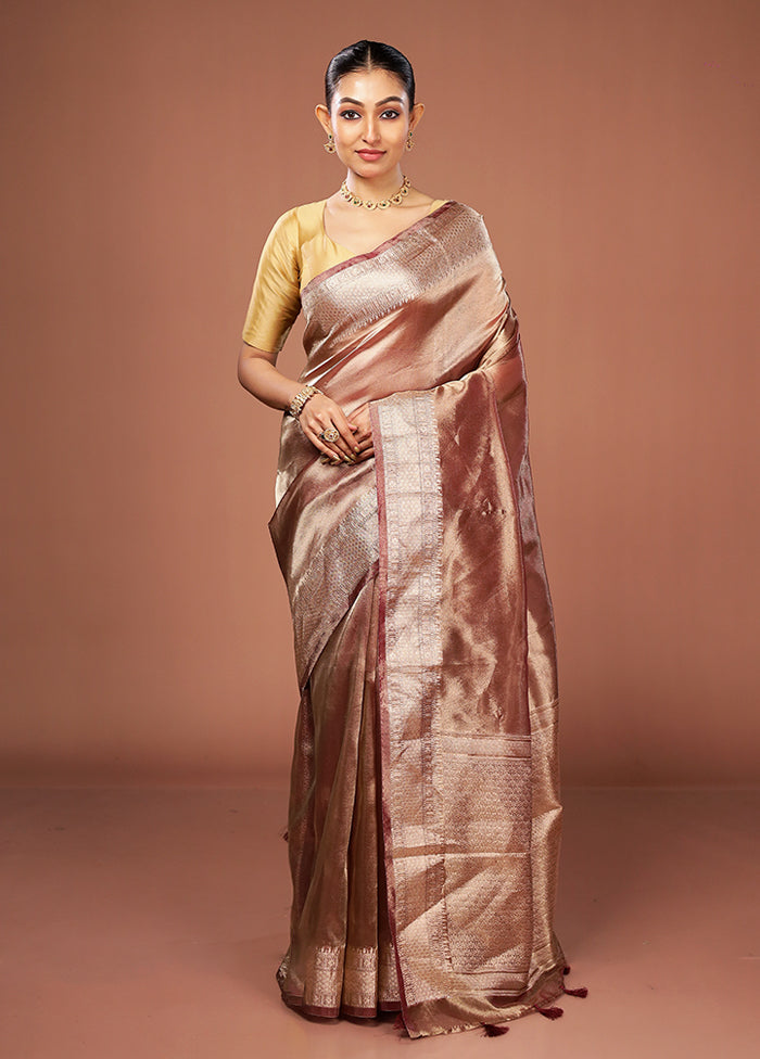 Maroon Tissue Silk Saree With Blouse Piece