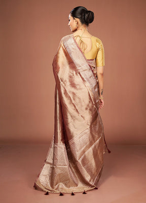 Maroon Tissue Silk Saree With Blouse Piece