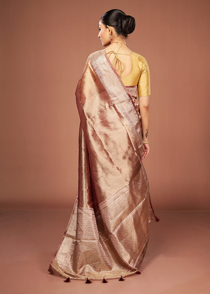 Maroon Tissue Silk Saree With Blouse Piece