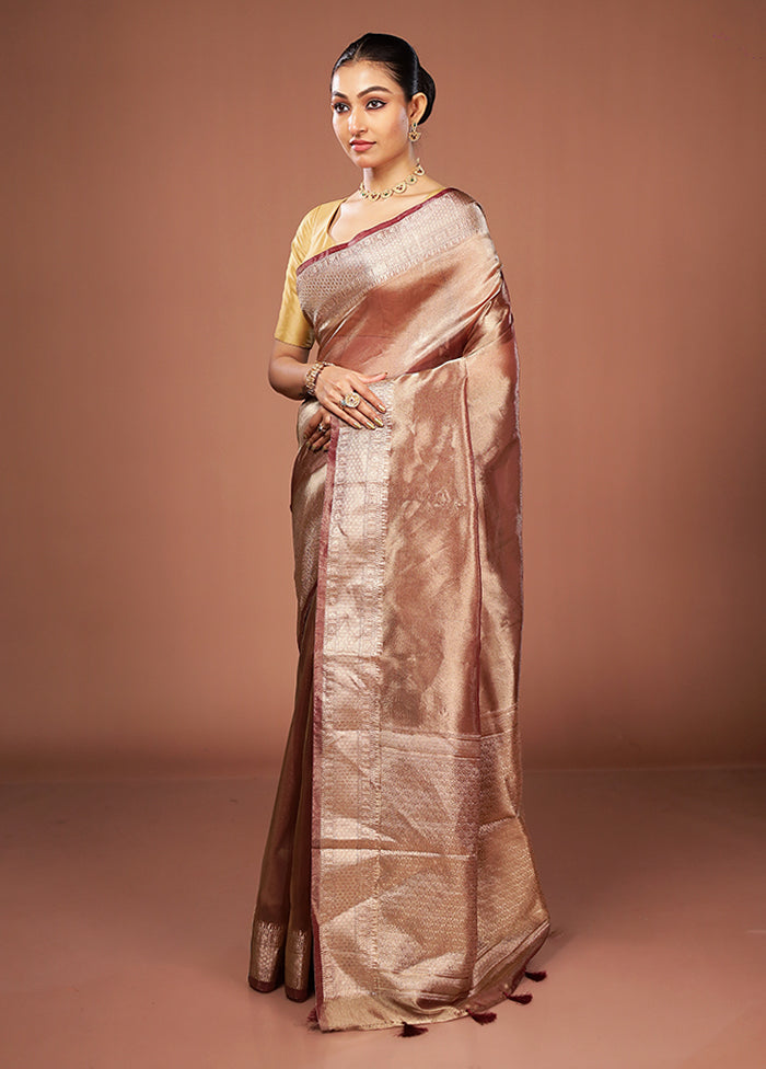 Maroon Tissue Silk Saree With Blouse Piece