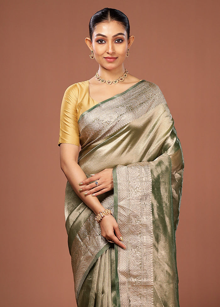 Green Tissue Silk Saree With Blouse Piece