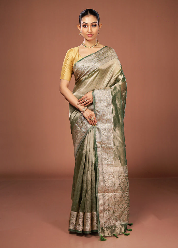 Green Tissue Silk Saree With Blouse Piece