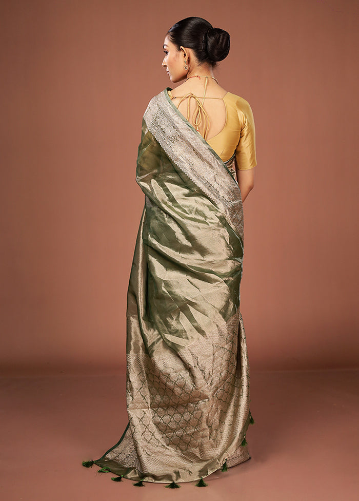 Green Tissue Silk Saree With Blouse Piece