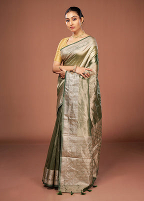 Green Tissue Silk Saree With Blouse Piece