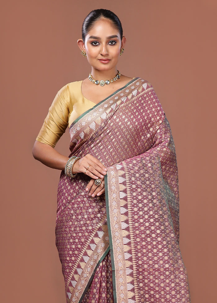 Purple Kora Silk Saree With Blouse Piece