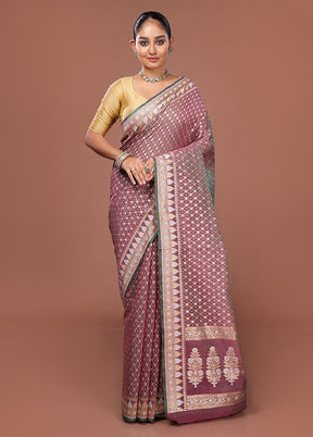 Purple Kora Silk Saree With Blouse Piece