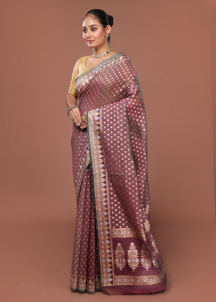 Purple Kora Silk Saree With Blouse Piece