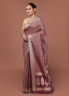 Purple Kora Silk Saree With Blouse Piece