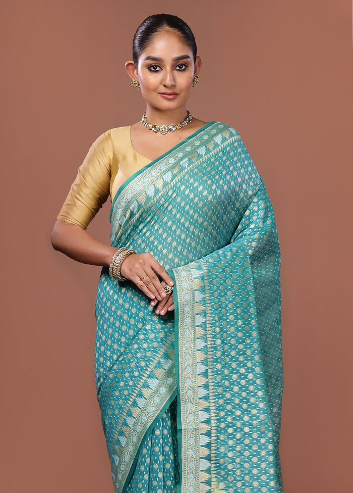Blue Kora Silk Saree With Blouse Piece