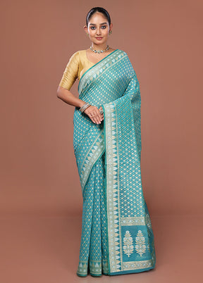 Blue Kora Silk Saree With Blouse Piece