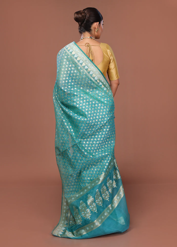 Blue Kora Silk Saree With Blouse Piece