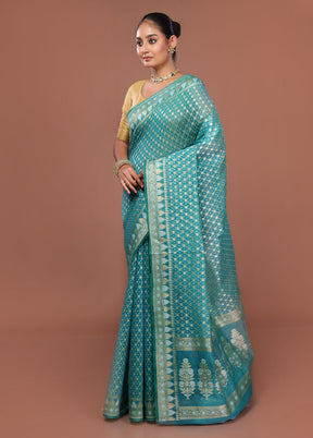 Blue Kora Silk Saree With Blouse Piece