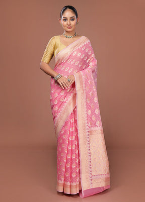 Pink Kora Silk Saree With Blouse Piece