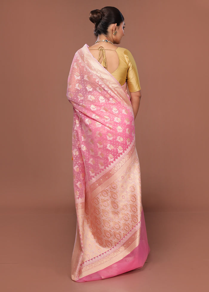 Pink Kora Silk Saree With Blouse Piece