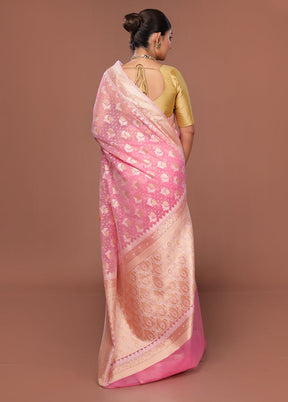 Pink Kora Silk Saree With Blouse Piece