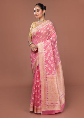 Pink Kora Silk Saree With Blouse Piece
