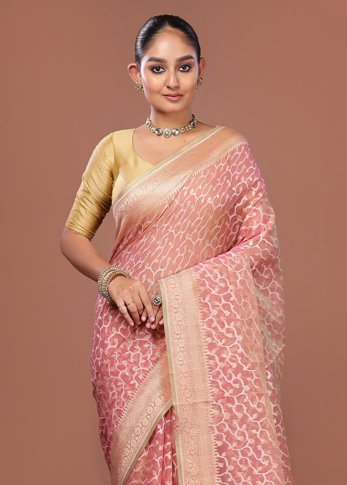 Pink Kora Silk Saree With Blouse Piece