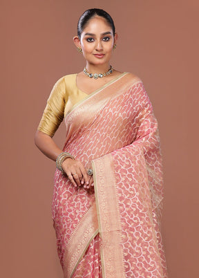 Pink Kora Silk Saree With Blouse Piece