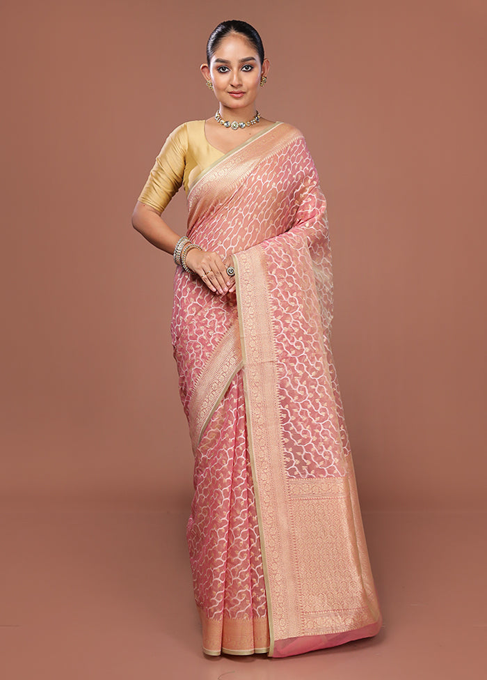 Pink Kora Silk Saree With Blouse Piece
