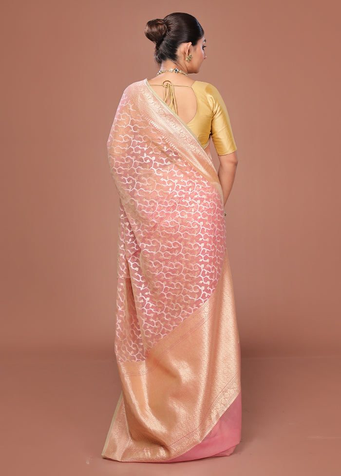 Pink Kora Silk Saree With Blouse Piece