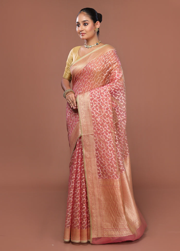 Pink Kora Silk Saree With Blouse Piece