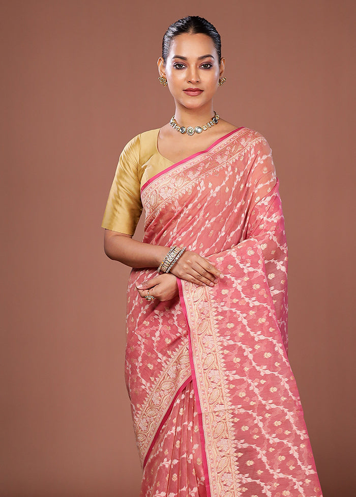Pink Kora Silk Saree With Blouse Piece