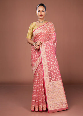 Pink Kora Silk Saree With Blouse Piece