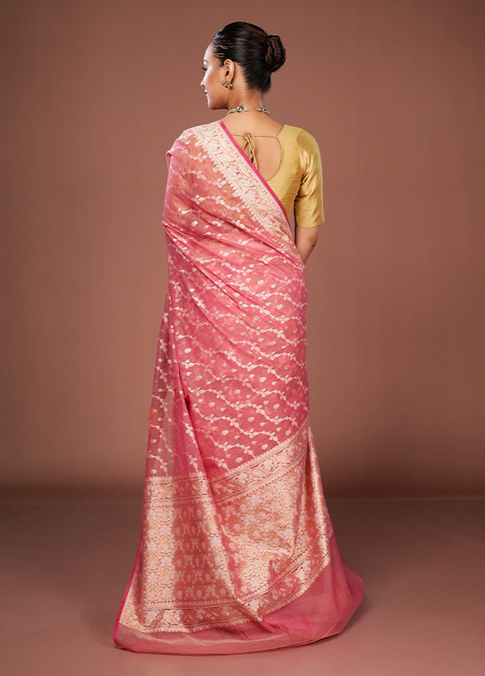 Pink Kora Silk Saree With Blouse Piece