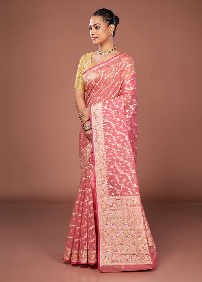 Pink Kora Silk Saree With Blouse Piece