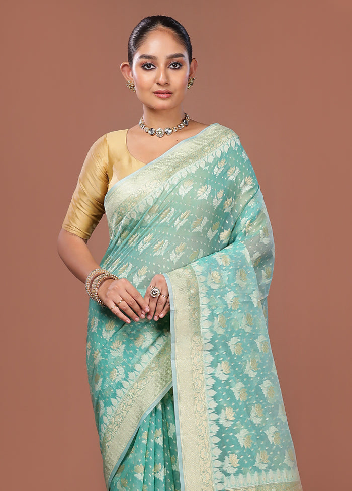Green Kora Silk Saree With Blouse Piece