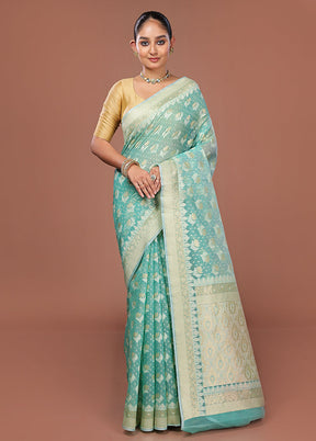 Green Kora Silk Saree With Blouse Piece