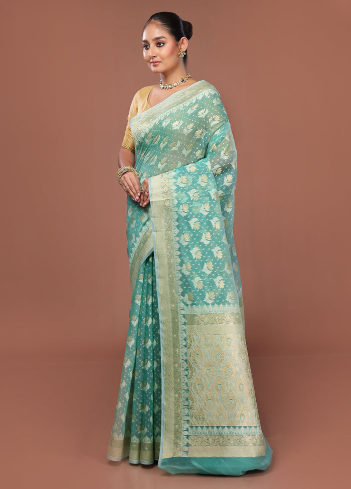 Green Kora Silk Saree With Blouse Piece