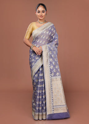 Blue Kora Silk Saree With Blouse Piece