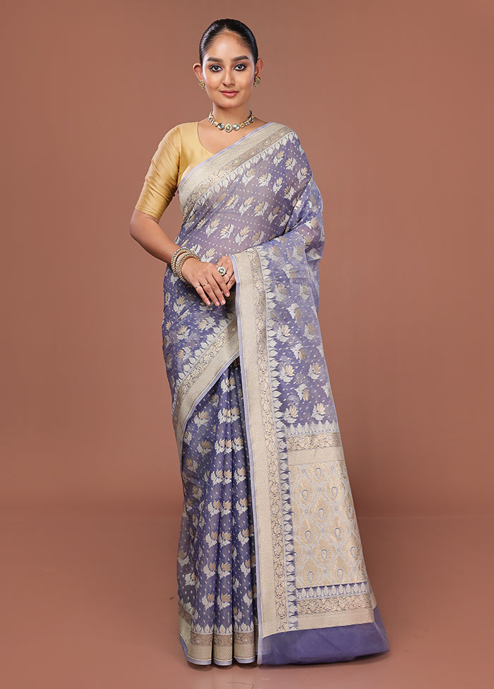 Blue Kora Silk Saree With Blouse Piece