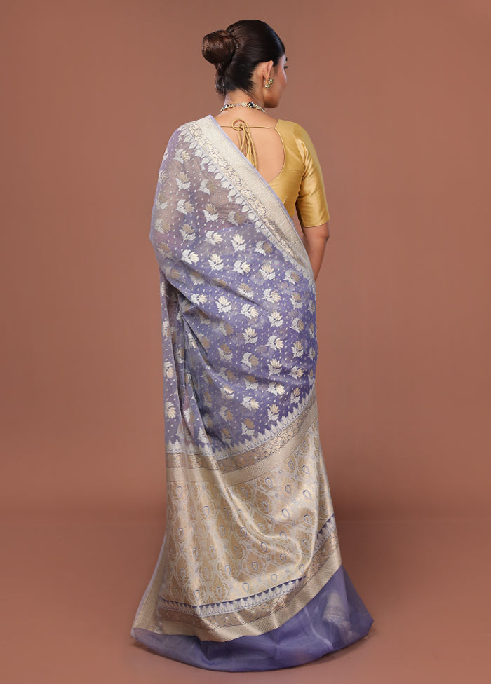 Blue Kora Silk Saree With Blouse Piece
