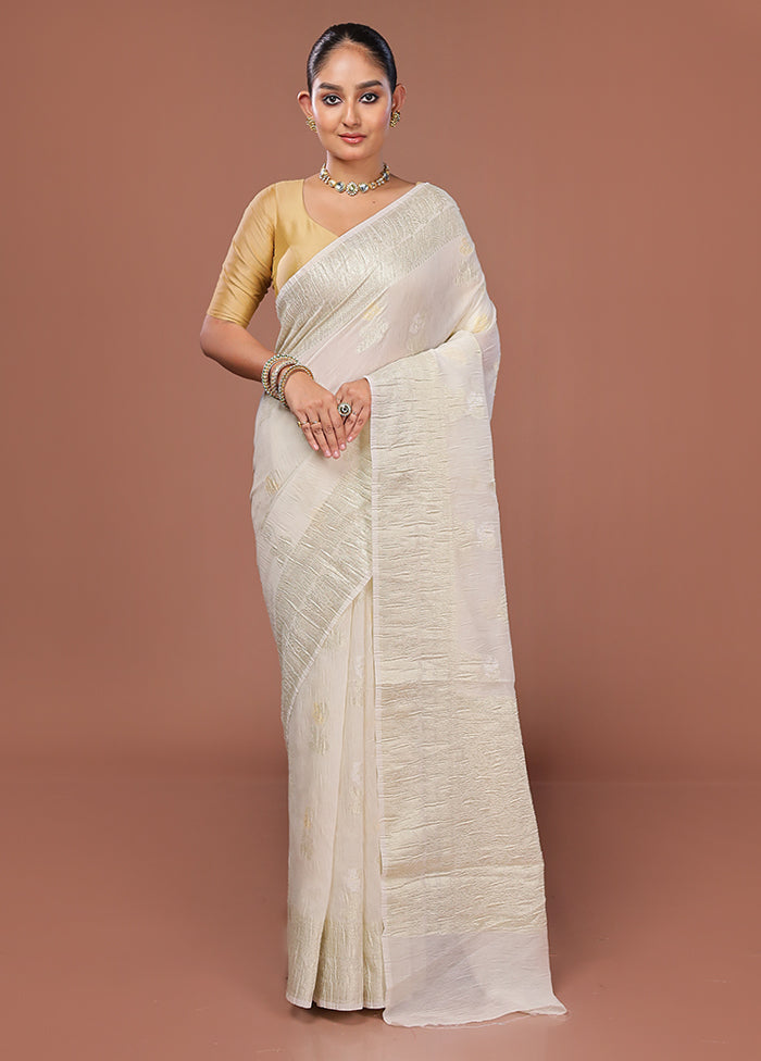 White Tissue Silk Saree With Blouse Piece