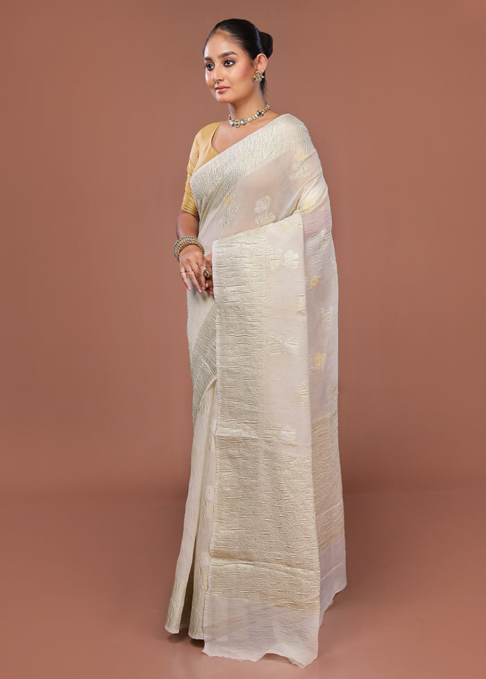 White Tissue Silk Saree With Blouse Piece