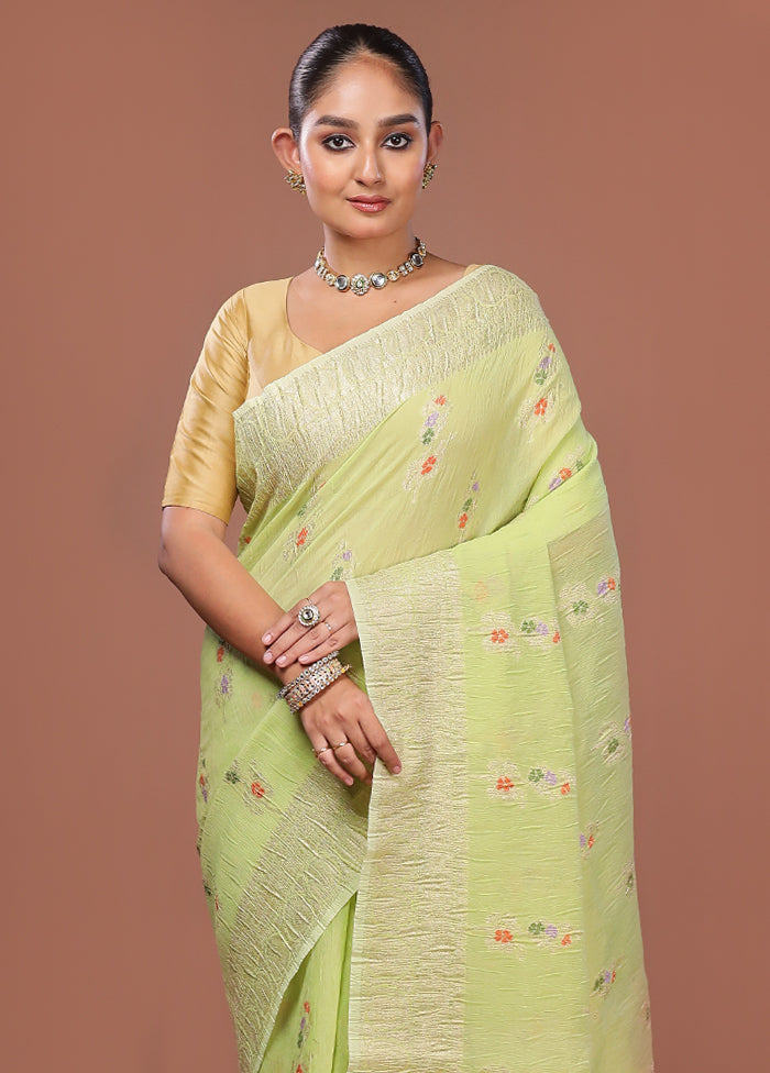 Green Tissue Silk Saree With Blouse Piece