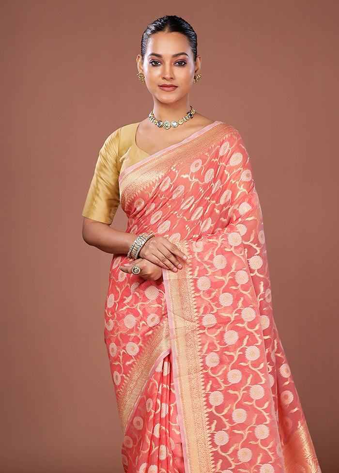 Pink Kora Silk Saree With Blouse Piece