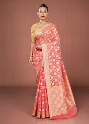 Pink Kora Silk Saree With Blouse Piece
