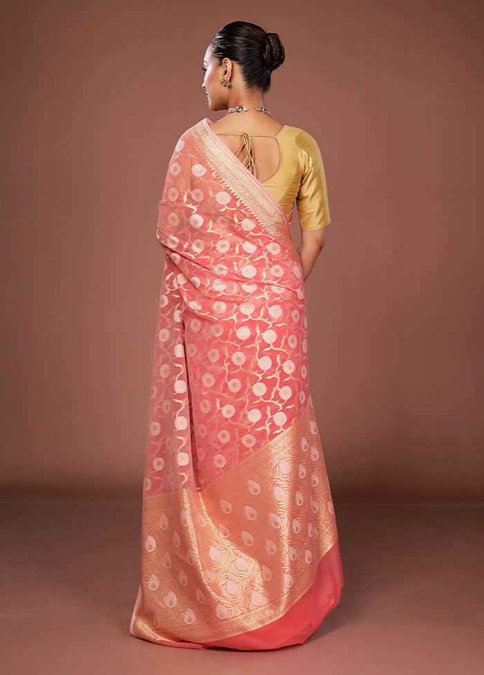 Pink Kora Silk Saree With Blouse Piece