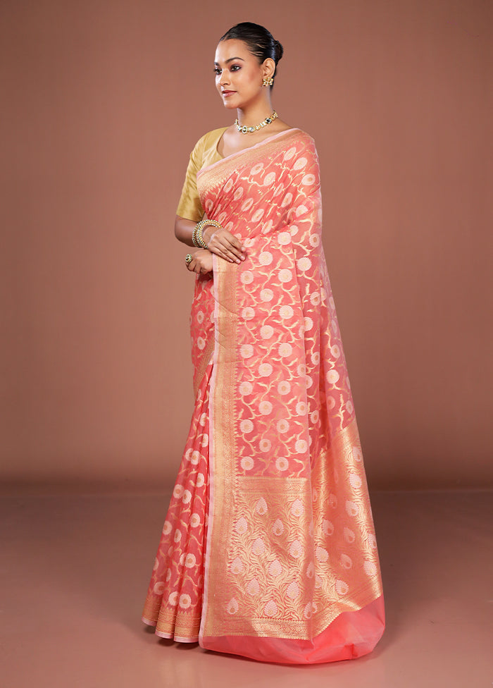 Pink Kora Silk Saree With Blouse Piece