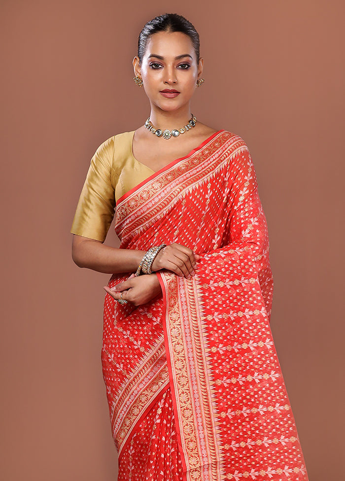Red Kora Silk Saree With Blouse Piece