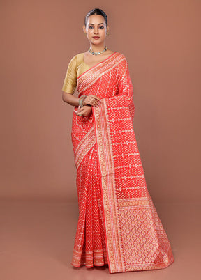 Red Kora Silk Saree With Blouse Piece