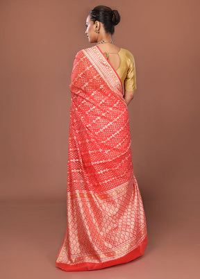 Red Kora Silk Saree With Blouse Piece
