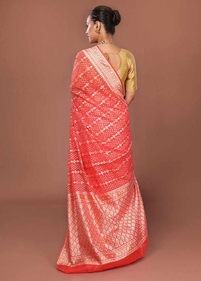Red Kora Silk Saree With Blouse Piece