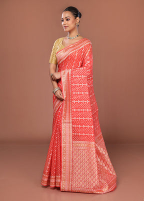 Red Kora Silk Saree With Blouse Piece